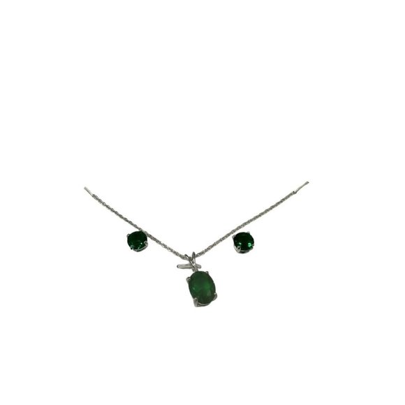 R.H. Macy Jewelry Set Genuine Green Quartz Sterling Silver Necklace and Earrings - Picture 2 of 5